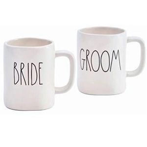 Rae Dunn Bride & Groom Ceramic White Mug Set of 2